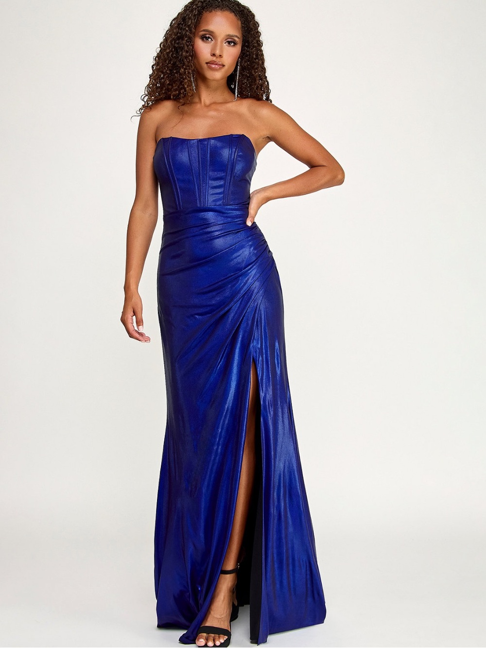 City Studios ' Strapless Corset Front Slit Long Gown